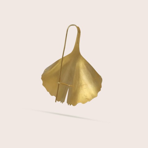 Brincos Prata Dourada | Ginkgo Folha XL