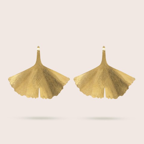Brincos Prata Dourada | Ginkgo Folha XL
