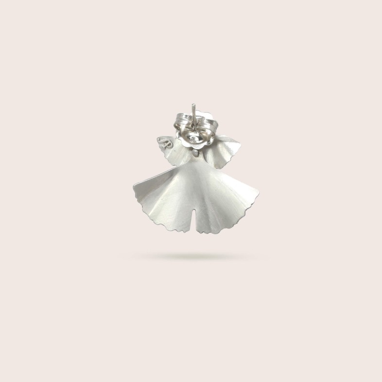 Rhodium Silver Earrings | Ginkgo Double Leaf