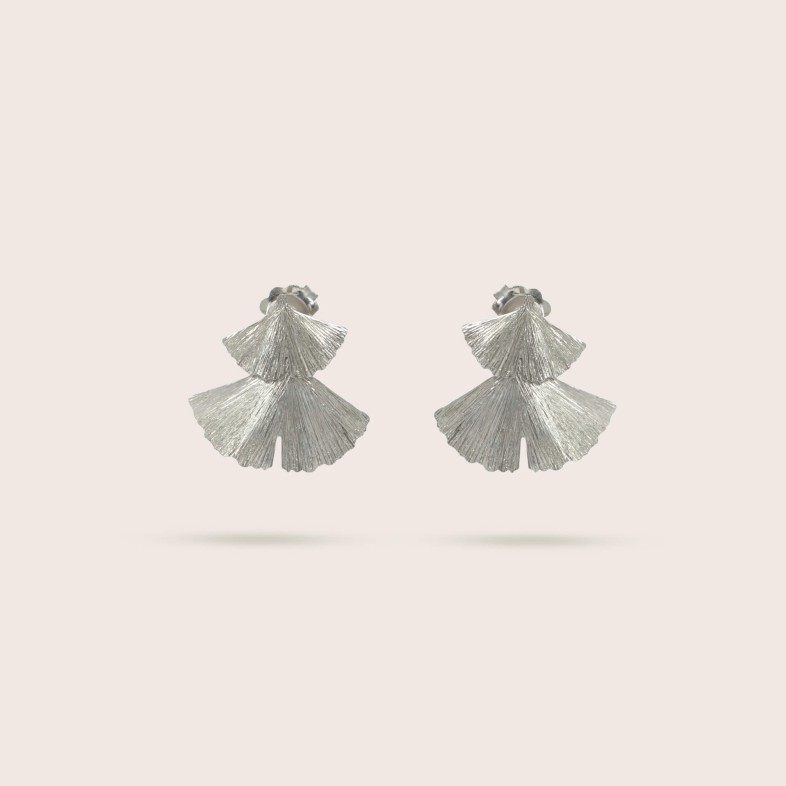 Rhodium Silver Earrings | Ginkgo Double Leaf