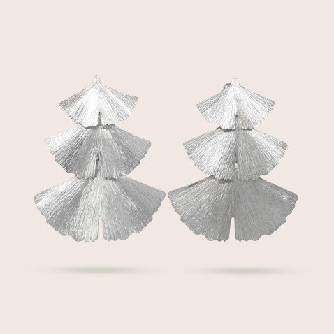 Brincos Prata R�dio | Ginkgo 3 Folhas Sobrepostas