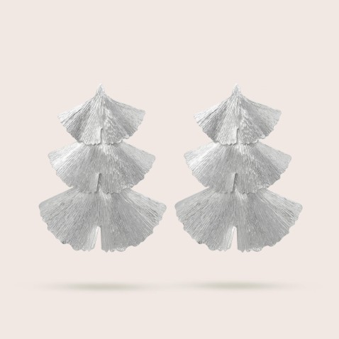 Brincos Prata R�dio | Ginkgo 3 Folhas XL