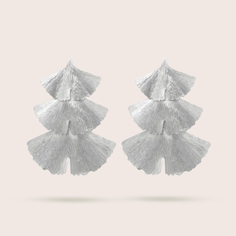 Brincos Prata R�dio | Ginkgo 3 Folhas XL