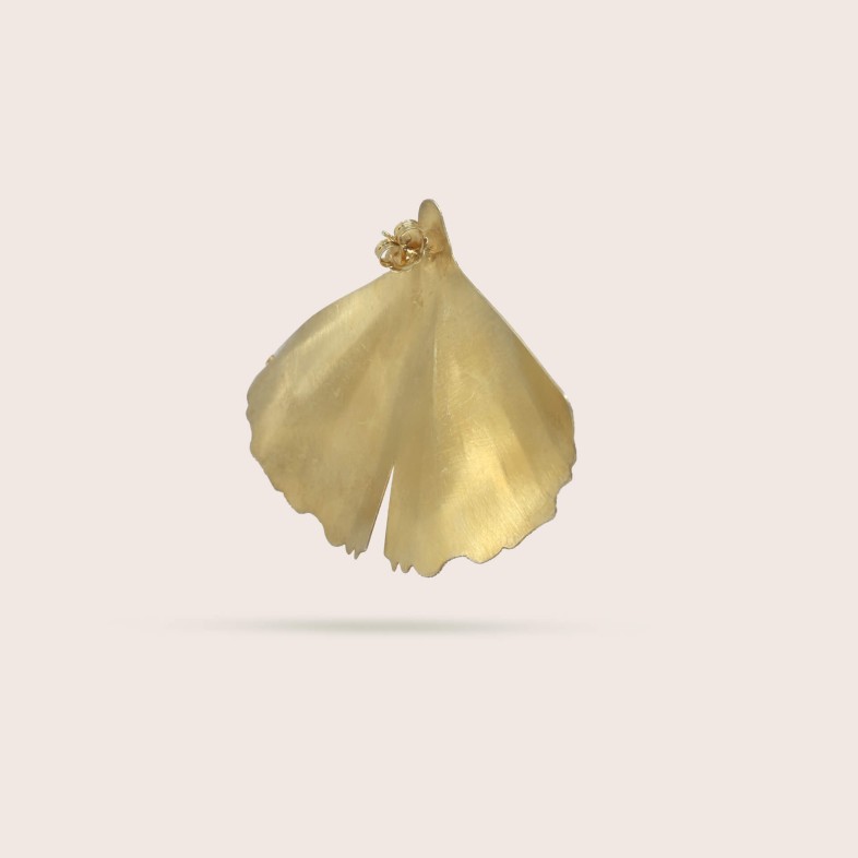 Brincos Prata Dourada | Ginkgo Folha Escultural