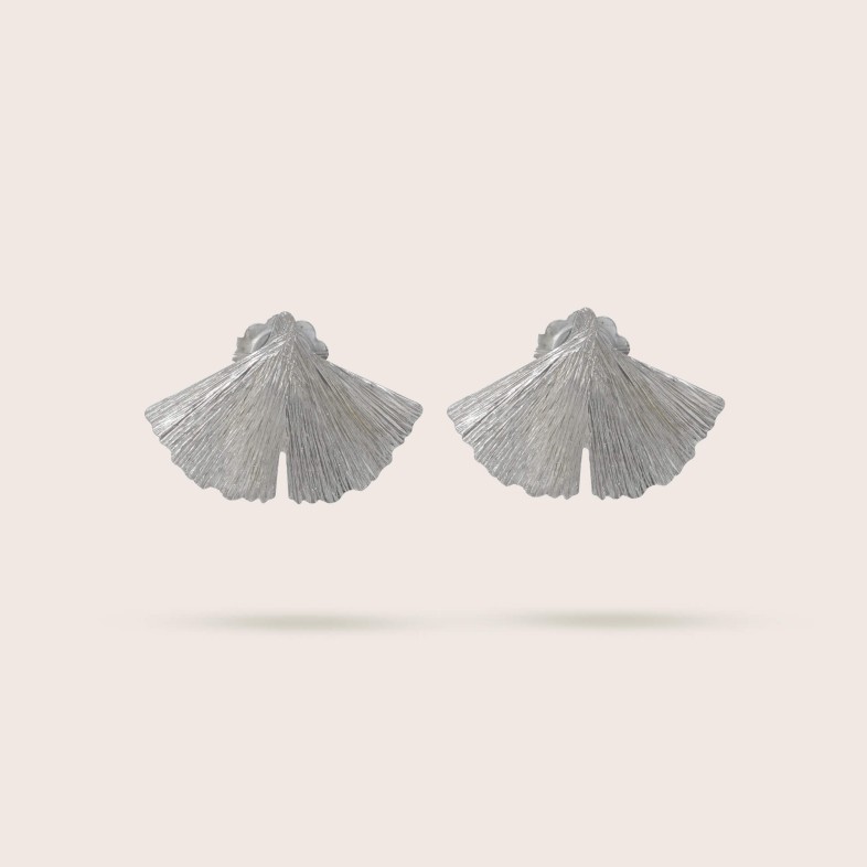 Rhodium Silver Earrings | Classic Ginkgo Leaf