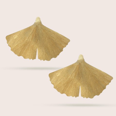 Brincos Prata Dourada | Ginkgo Folha Escultural