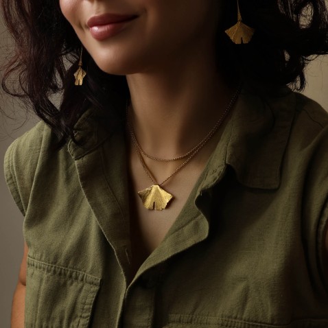 Gold Plated Sterling Silver 925 Pendant | Ginkgo Leaf