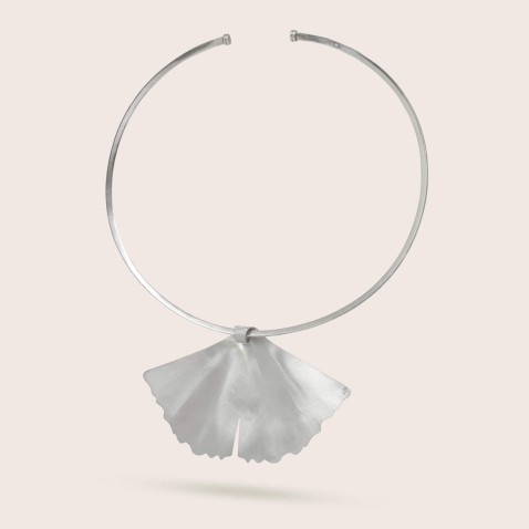 Sterling Silver Pendant | Sculptural Ginkgo Leaf