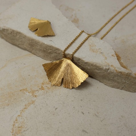 Gold Plated Sterling Silver 925 Pendant | Ginkgo Leaf
