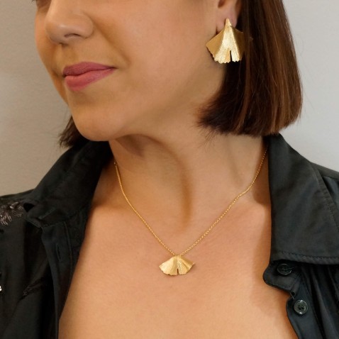 Gold Plated Silver Pendant | Mini Ginkgo Leaf