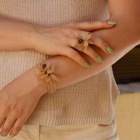 Gold-Plated Silver and Amethyst Ring | Crochet