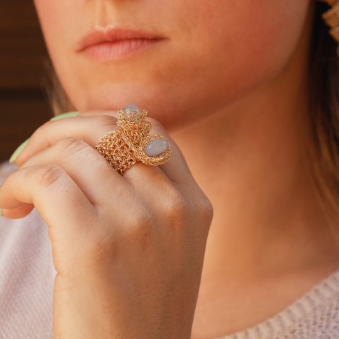 Gold-Plated Silver and Chalcedony Ring | Crochet