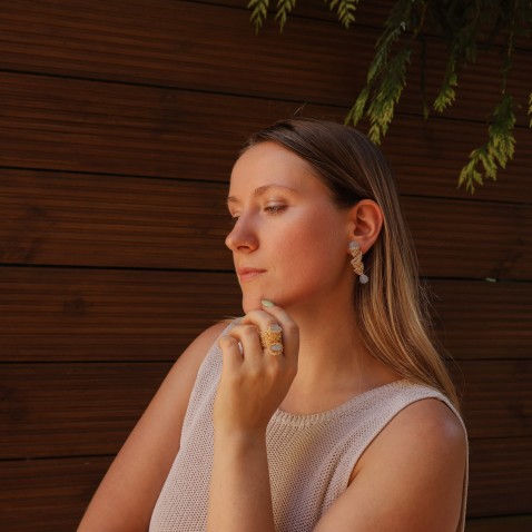Gold-Plated Silver and Chalcedony Earrings | Crochet