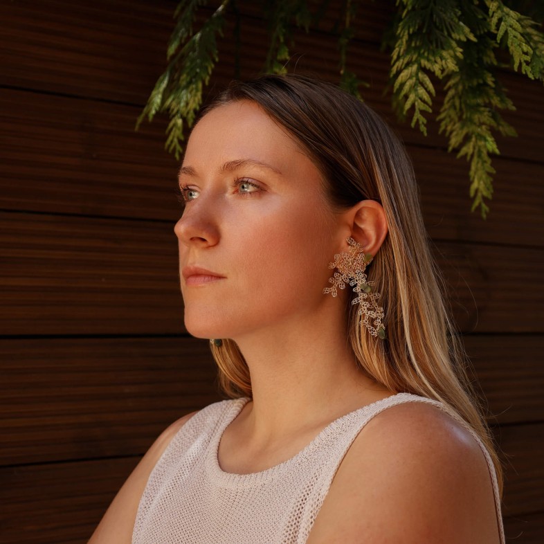 Gold-Plated Silver and Jade Earrings | Crochet