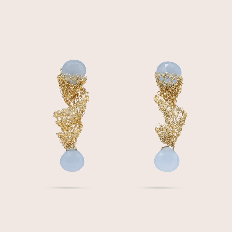 Gold-Plated Silver and Chalcedony Earrings | Crochet