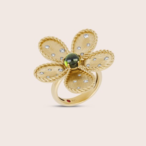 Gold 18k Ring Diamonds & Green Tourmaline | Jasmine