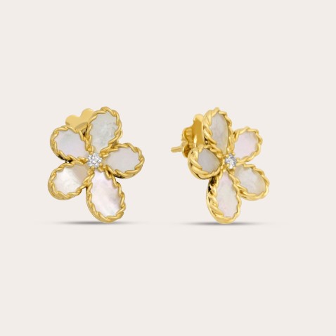Earrings in 18k Gold Diamonds & Mother of Pearl | Jasmine