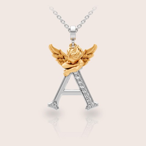 Pendant 18k gold diamonds angel letter A | My Angel Letters