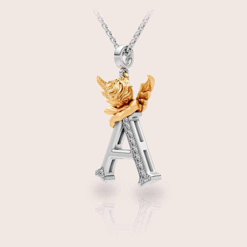 Pendant 18k gold diamonds angel letter A | My Angel Letters