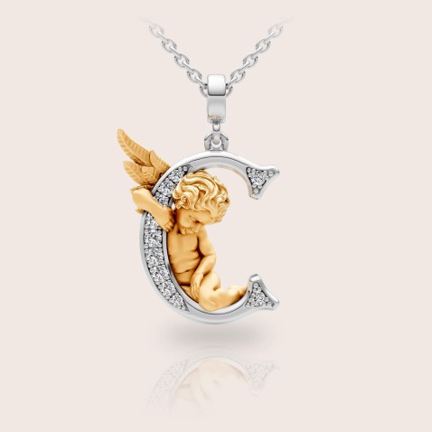 Pendant 18k gold diamonds angel letter C | My Angel Letters