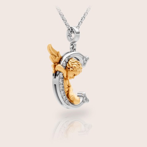 Pendant 18k gold diamonds angel letter C | My Angel Letters