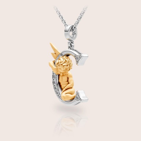 Pendant 18k gold diamonds angel letter C | My Angel Letters