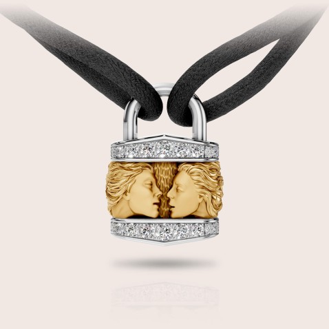 Pendant 18k two-tone gold diamonds lock | Infinito