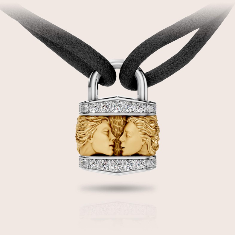 Pendant 18k two-tone gold diamonds lock | Infinito