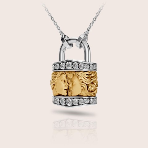 Pendant 18k two-tone gold diamonds lock | Infinito