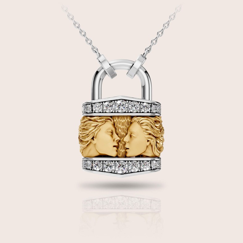 Pendant 18k two-tone gold diamonds lock | Infinito