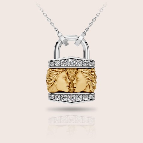 Pendant 18k two-tone gold diamonds lock | Infinito