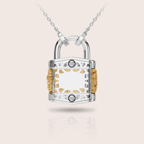 Pendant 18k two-tone gold diamonds lock | Infinito