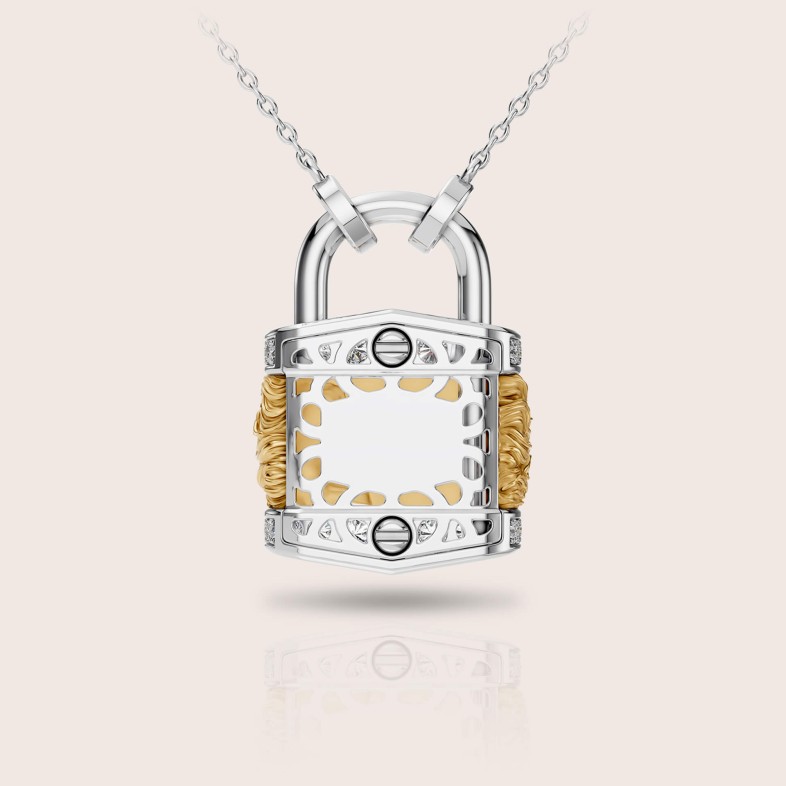 Pendant 18k two-tone gold diamonds lock | Infinito