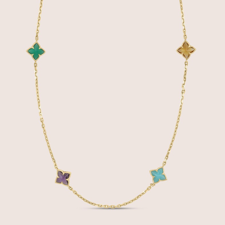 Colar Longo em Ouro Amarelo 18k com Pedras Coloridas | Venetian Princess