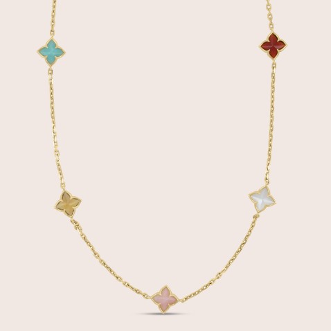 Long Necklace in 18k Yellow Gold with Colored Stones | Venetian Princes