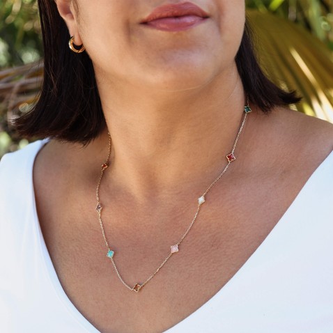 Long Necklace in 18k Yellow Gold with Colored Stones | Venetian Princes