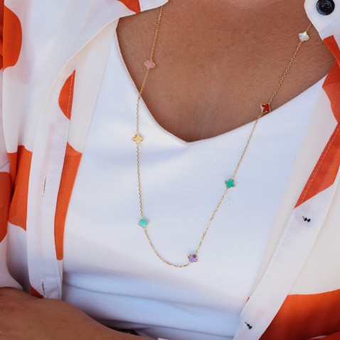 Long Necklace in 18k Yellow Gold with Colored Stones | Venetian Princess