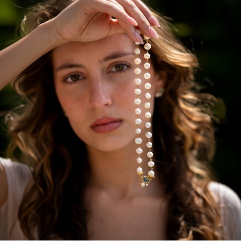 Necklace with Pearls, Quartz and Aquamarine