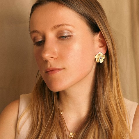 Large Flower Earrings 925 Gold-Plated Silver | Louise
