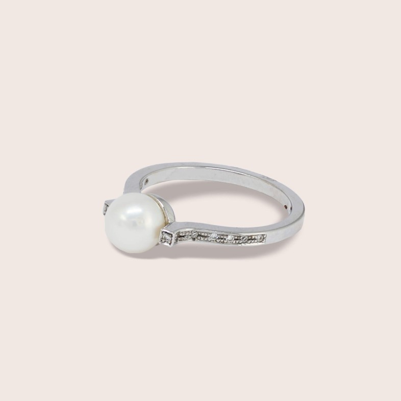 Anel Ouro 19,2K com P�rola e Diamantes | Special Moments