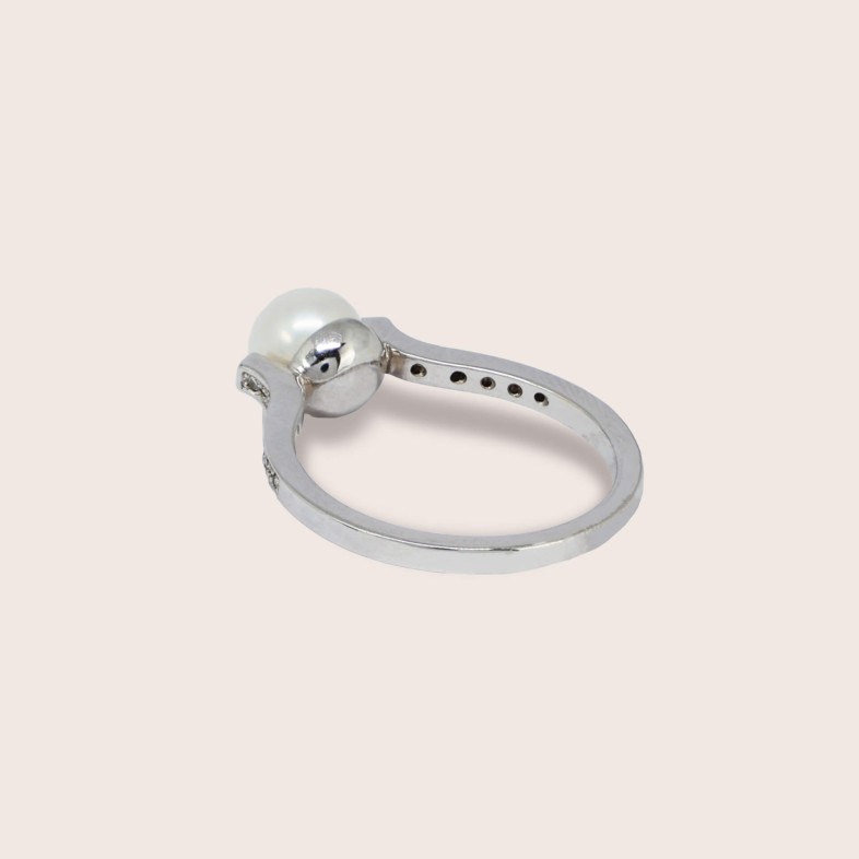 Anel Ouro 19,2K com P�rola e Diamantes | Special Moments