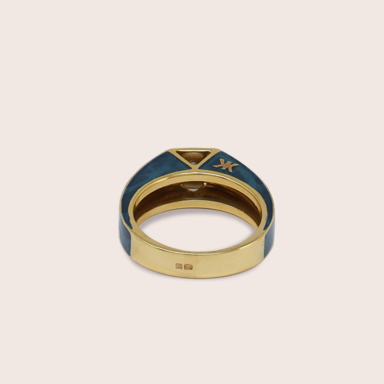 Anel Ouro 19,2K Laca Azul e Diamante | Special Moments