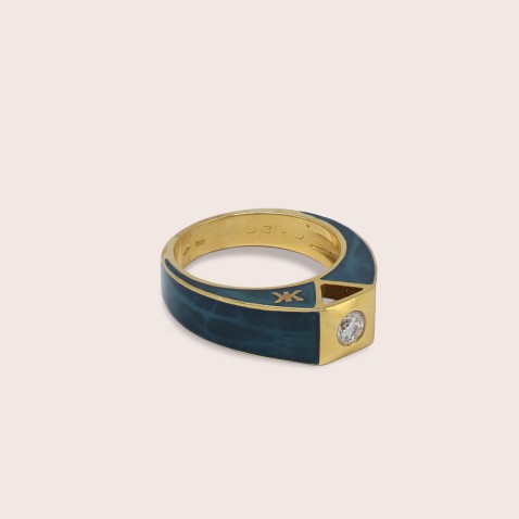 19.2K Gold Ring with Blue Lacquer and Diamond | Special Moments