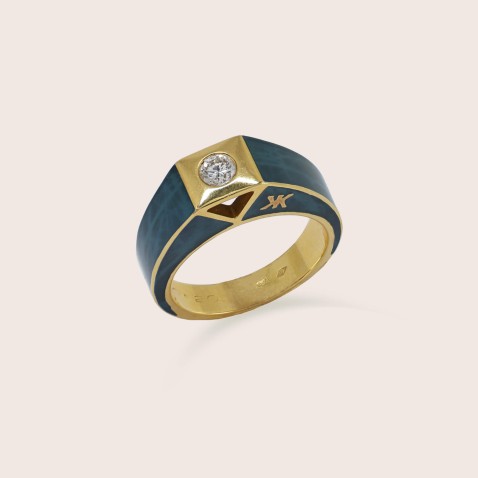19.2K Gold Ring with Blue Lacquer and Diamond | Special Moments