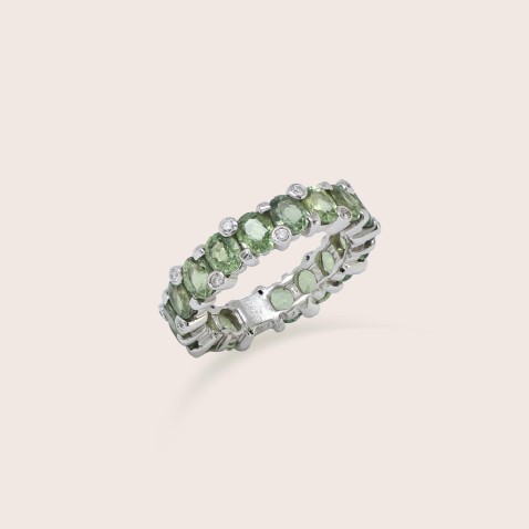 18K White Gold �Memories� Ring with Green Sapphires and Diamonds | Cores Preciosas