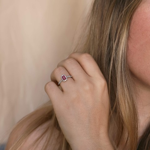 18K White Gold Ruby and Diamond Ring | Special Moments