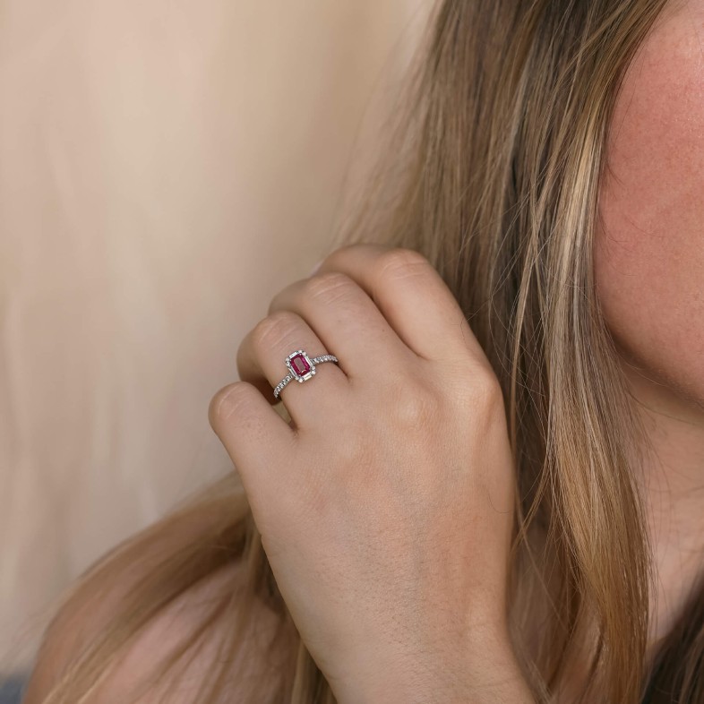 18K White Gold Ruby and Diamond Ring | Special Moments
