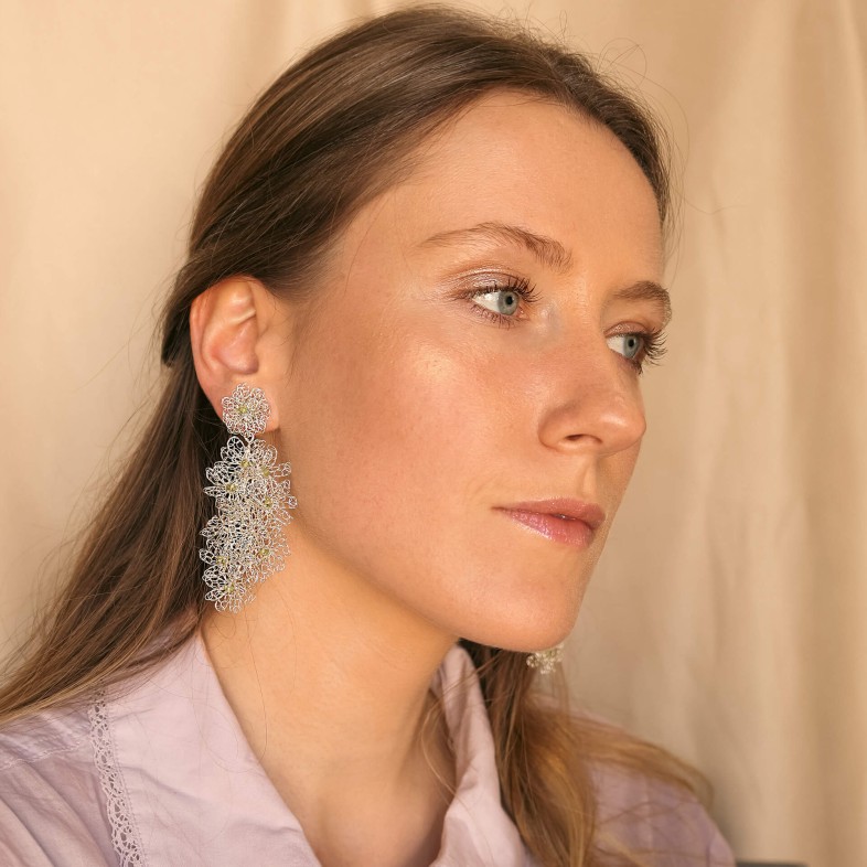 Brincos Prata 925 e Prehnite | Crochet
