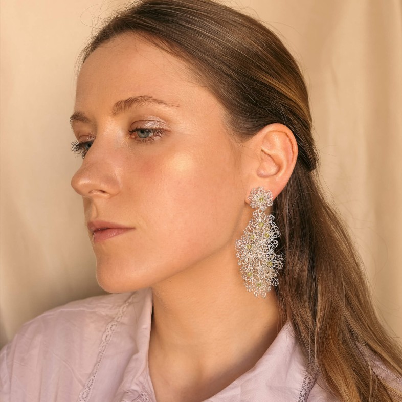 Brincos Prata 925 e Prehnite | Crochet