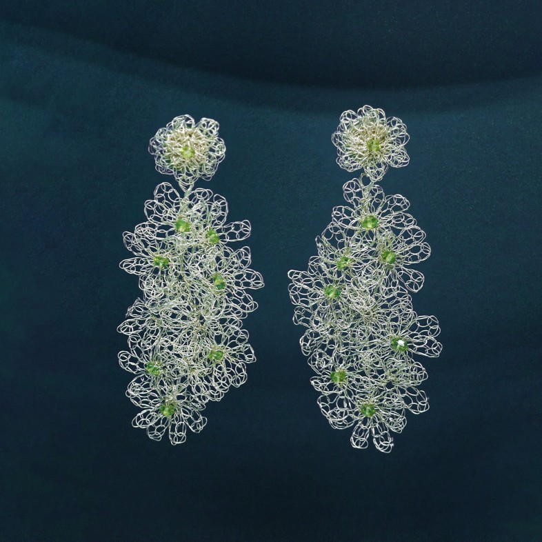 Brincos Prata 925 e Prehnite | Crochet